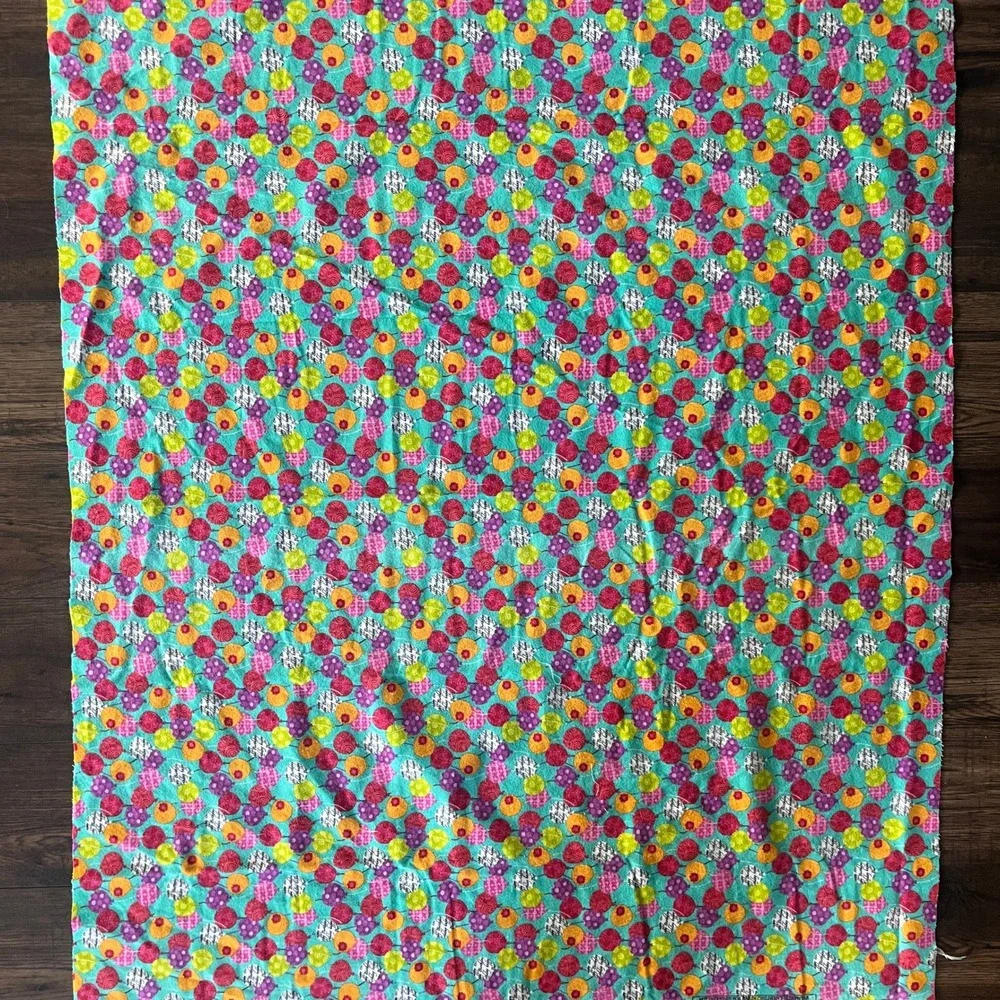 Happy Birthday Balloon Print Flannel Fabric Teal Pink Purple Celebration 1 Yard